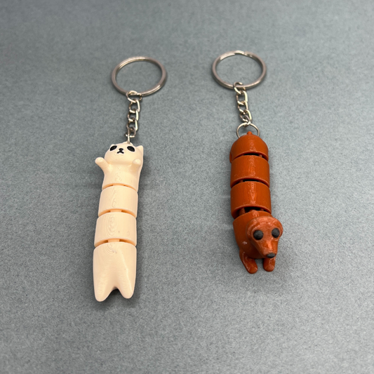 Set of 2 | 3D Printed Flexible Keychain | Fidget Cat & Dog