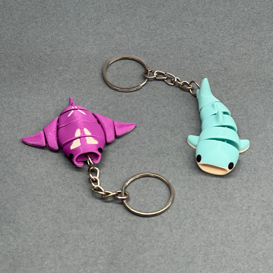 Set of 2 | 3D Printed Flexible Keychain | Manta Ray & Whale shark