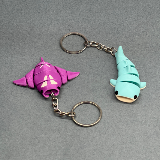 Set of 2 | 3D Printed Flexible Keychain | Manta Ray & Whale shark