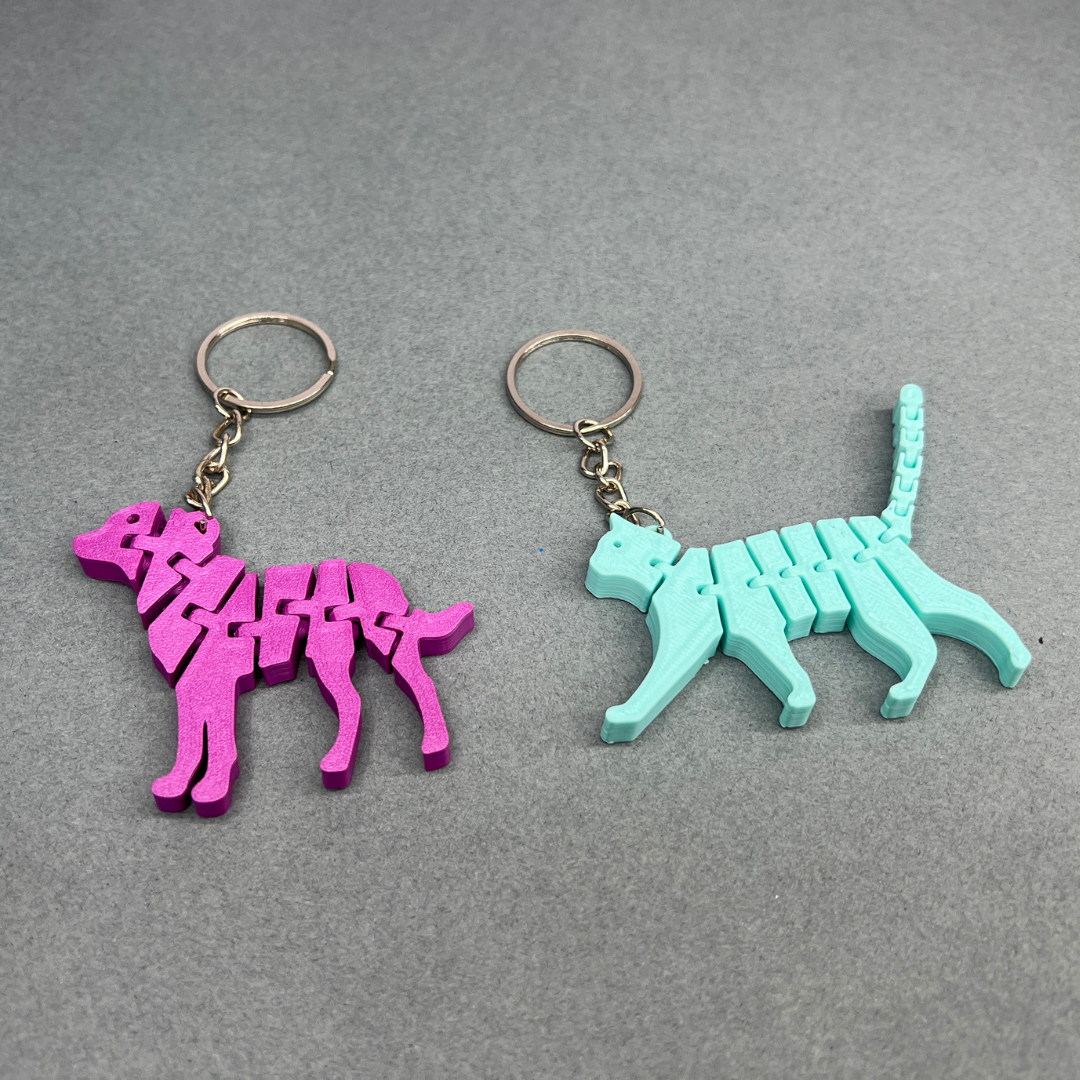 Set of 2 | 3D Printed Flexible Keychain | Cat & Dog