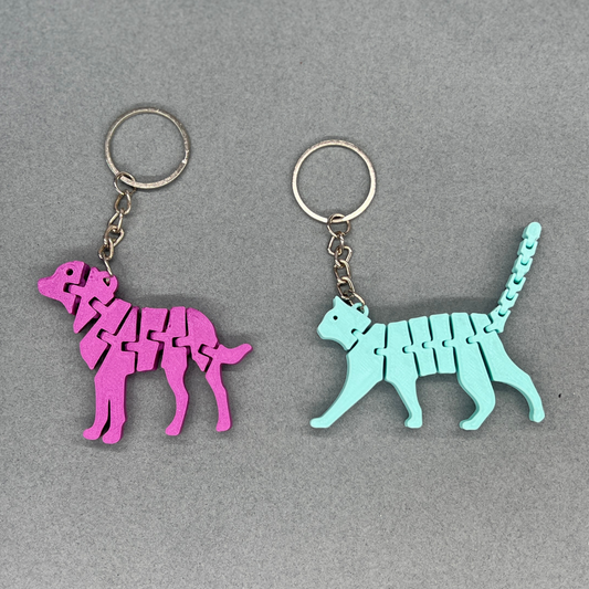 Set of 2 | 3D Printed Flexible Keychain | Cat & Dog