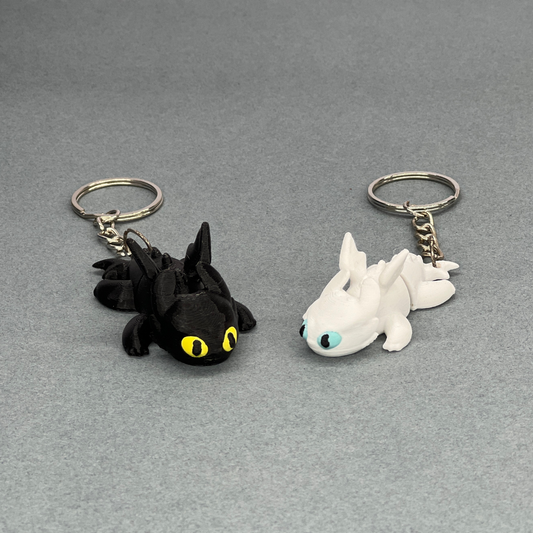 Set of 2 | 3D Printed Flexible Keychain | Light Fury & Night Fury.