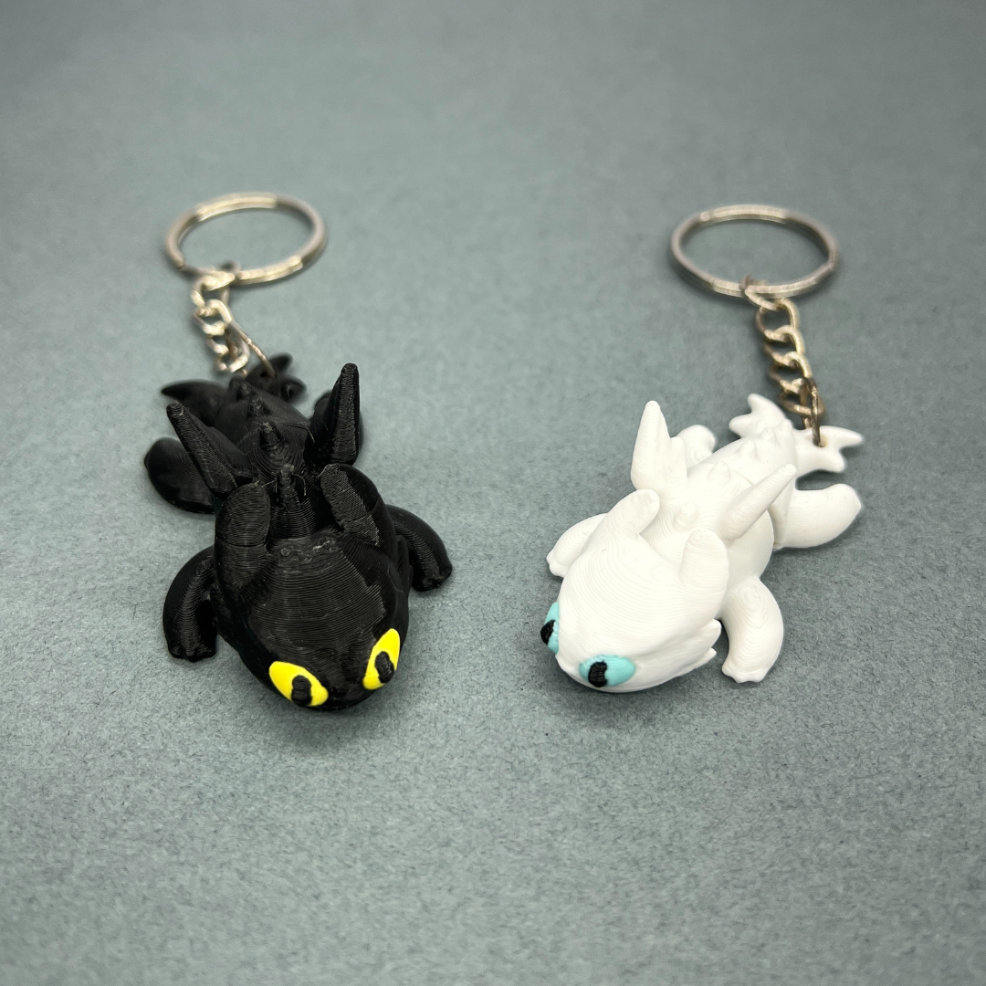 Set of 2 | 3D Printed Flexible Keychain | Light Fury & Night Fury.